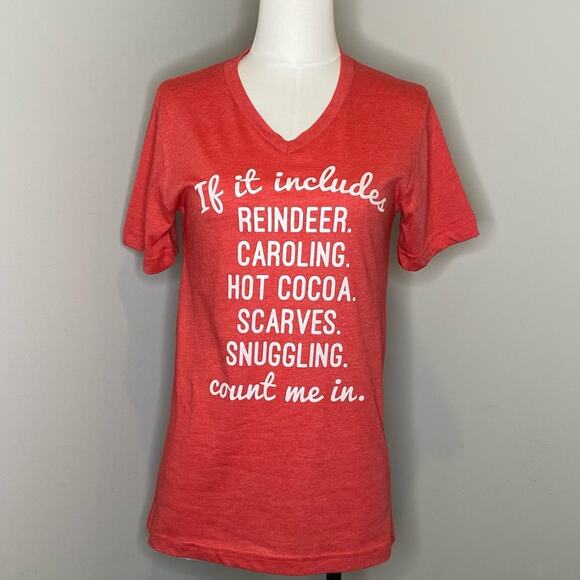 If It Includes Christmas Edition V-Neck Red T-Shirt Ruby's Rubbish Size Small - Picture 1 of 5
